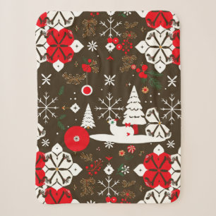 Snowy Festivities Pattern Sherpa Blanket