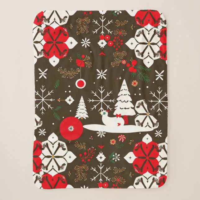 Snowy Festivities Pattern Sherpa Blanket (Front)