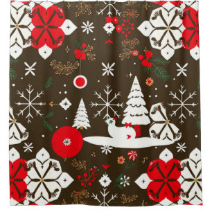 Snowy Festivities Pattern Shower Curtain