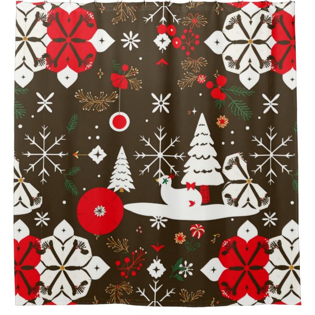 Snowy Festivities Pattern Shower Curtain (Front)