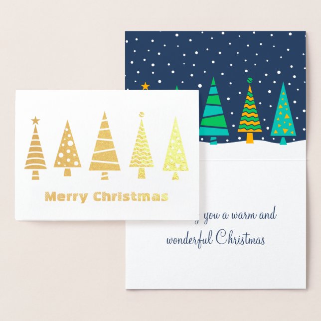 Snowy Fir Trees Foil Christmas Card (Display)
