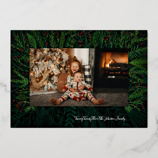 Snowy Foliage Christmas Foil Photo Card