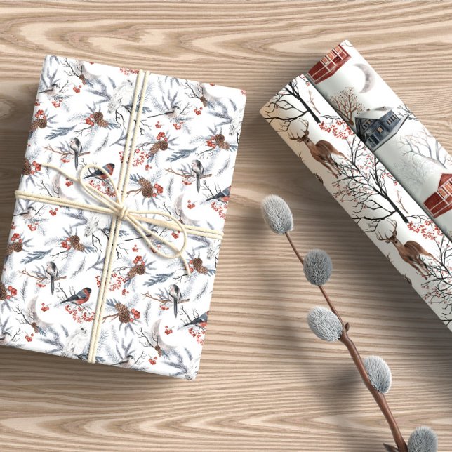 Snowy Forest Animals Holiday Wrapping Paper Sheet (Creator Uploaded)