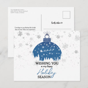 Snowy Forest Christmas Blue Ornament Santa Sleigh Holiday Postcard