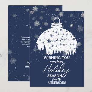 Snowy Forest Christmas White Ornament Santa Sleigh Holiday Card