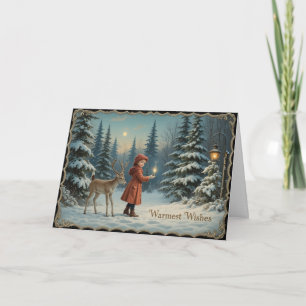 Snowy Forest Deer Cozy Vintage Christmas Card