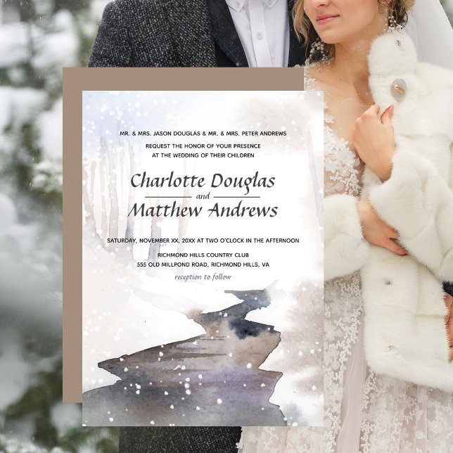 Snowy Forest - Fall-Winter Wedding Invitation (Winter Wedding Scene Invitation)