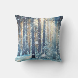 Snowy Forest Frosty Winter Scene Cushion