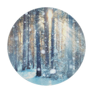 Snowy Forest Frosty Winter Scene Cutting Board