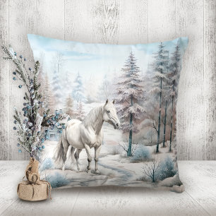 Snowy forest Horse winter scene Christmas Cushion