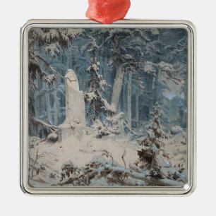 Snowy Forest in Winter (by Andreas Achenbach) Metal Ornament