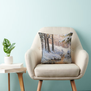 Snowy Forest Landscape, Walter Moras  Cushion