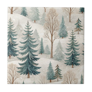 Snowy Forest Pattern – Peaceful Winter Landscape Ceramic Tile