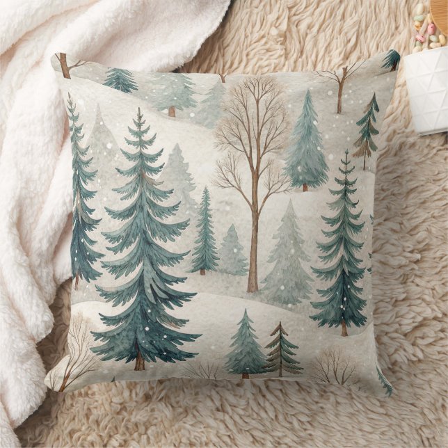 Snowy Forest Pattern – Peaceful Winter Landscape Cushion (Blanket)