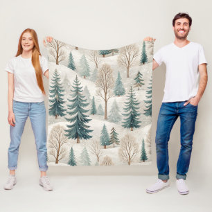 Snowy Forest Pattern – Peaceful Winter Landscape Fleece Blanket