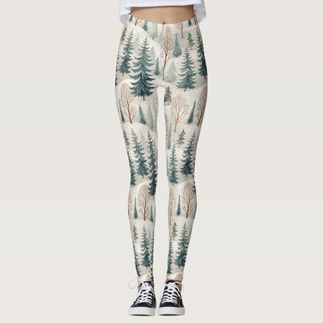 Snowy Forest Pattern – Peaceful Winter Landscape Leggings (Front)