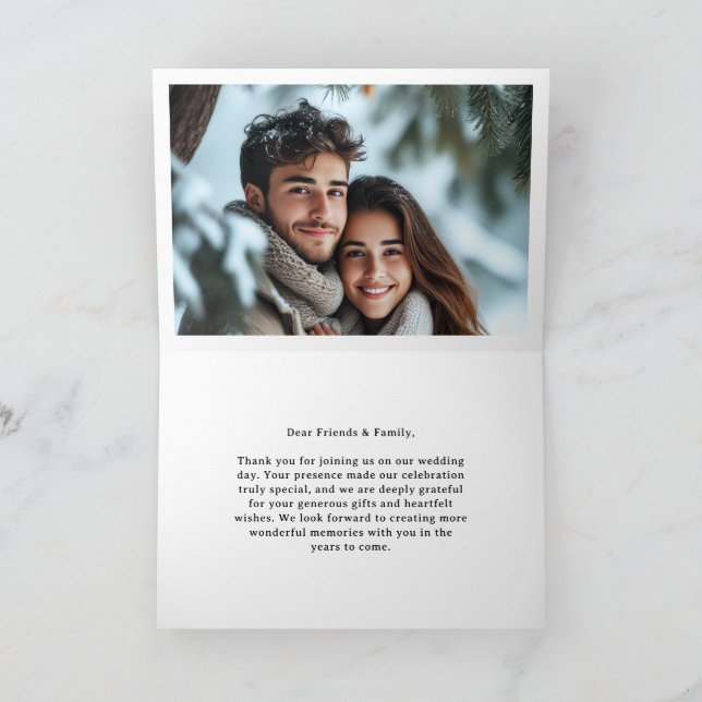 Snowy Forest Pine Mountain Winter Wedding Folded Thank You Card (Inside)