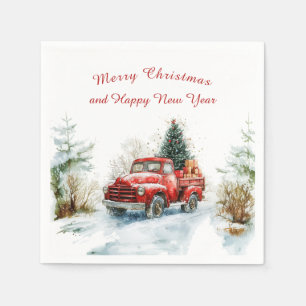 Snowy Forest Red Christmas Truck  Napkin