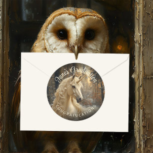 Snowy Forest Unicorn Enchanted Pony Sepia Vintage Classic Round Sticker