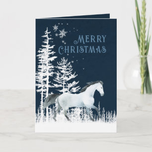 Snowy Forest Wild White Horse Merry Christmas Holiday Card