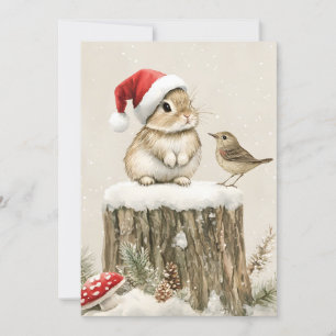 Snowy Forest Winter Woodland Christmas Bunny Bird Holiday Card