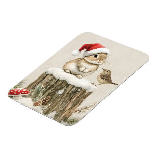 Snowy Forest Winter Woodland Christmas Bunny Bird Magnet