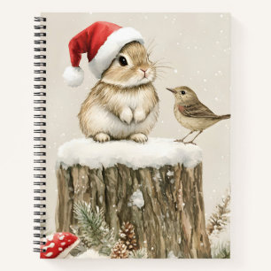 Snowy Forest Winter Woodland Christmas Bunny Bird Notebook