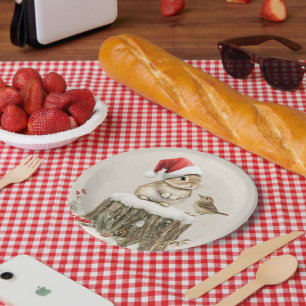 Snowy Forest Winter Woodland Christmas Bunny Bird  Paper Plate