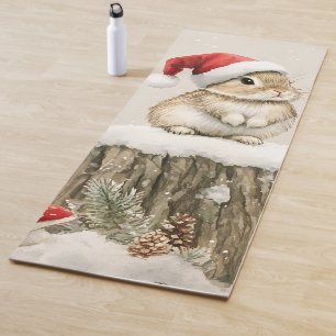 Snowy Forest Winter Woodland Christmas Bunny Bird  Yoga Mat