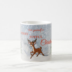 Snowy forest with a baby deer Christmas Coffee Mug