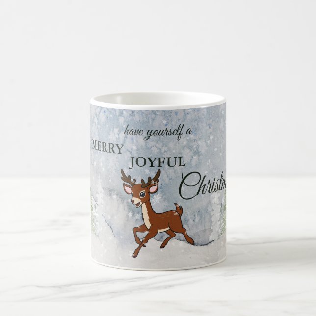 Snowy forest with a baby deer Christmas Coffee Mug (Center)