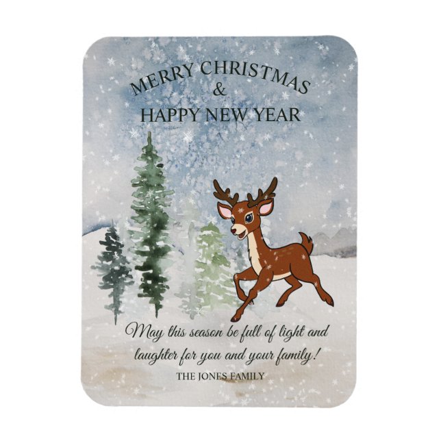 Snowy forest with a baby deer Christmas Magnet (Vertical)