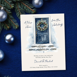 Snowy Front Door New Home for the Holidays Holiday Card