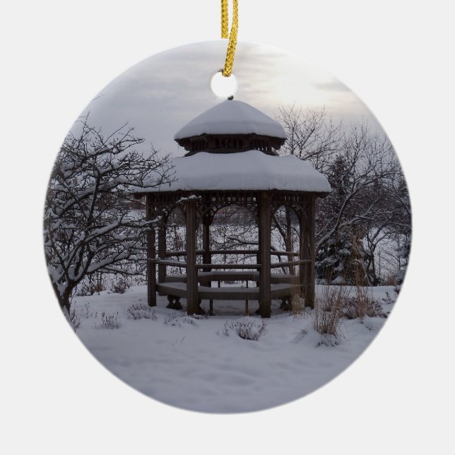 Snowy Gazebos Ceramic Tree Decoration (Front)