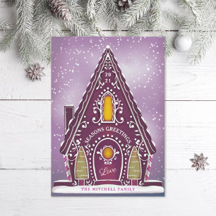 Snowy Gingerbread House Purple Non-Photo Holiday Card