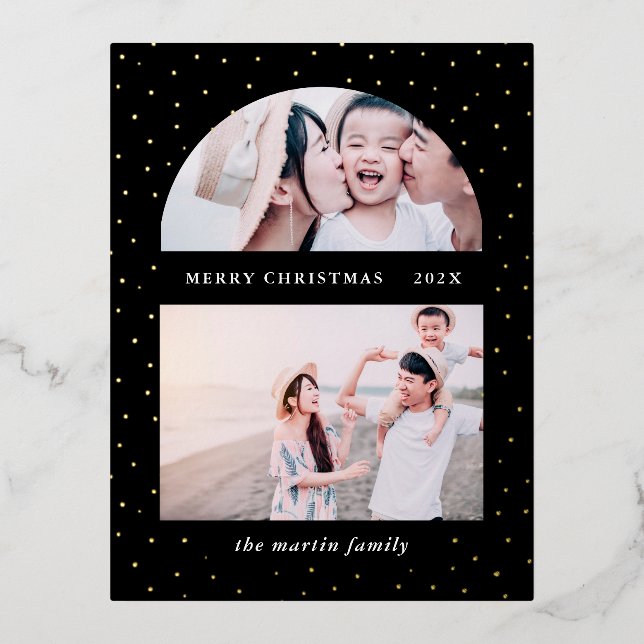 Snowy Globe Christmas Photo Black Foil Holiday Postcard (Front)