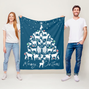 Snowy Goat ChristmasTree Merry Christmas Fleece Blanket