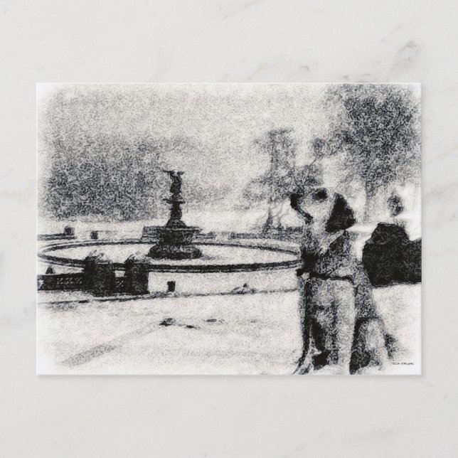 "Snowy Golden by Bethesda Fountain" Central Park Postcard (Front)