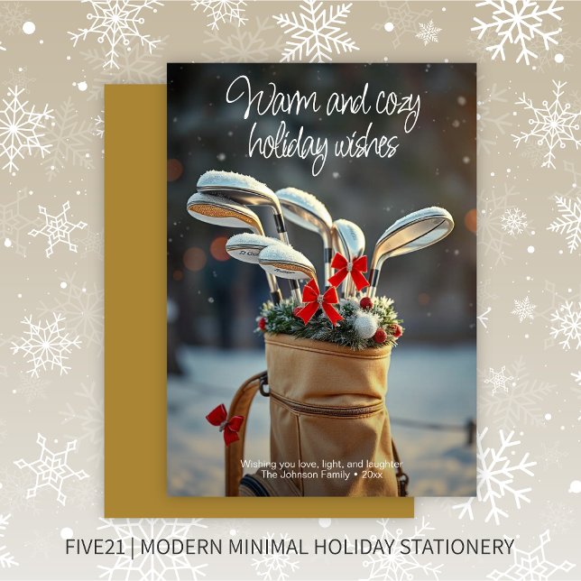 Snowy Golf Winter Season Wishes • Gold Holiday Card (Creator Uploaded)