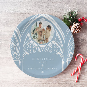 Snowy Gothic Winter Fairytale Christmas Blue Photo Paper Plate