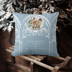 Snowy Gothic Winter Fairytale Christmas Photo Blue Cushion