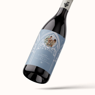 Snowy Gothic Winter Fairytale Christmas Photo Blue Wine Label