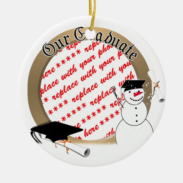 Snowy Graduation Photo Frame Ceramic Ornament (Front)