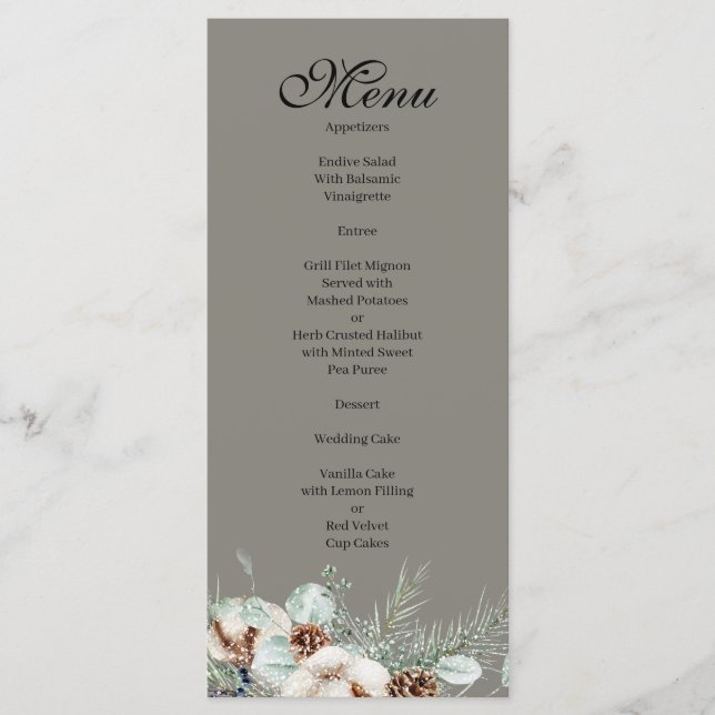 Snowy Greenery Event Menu (Front)
