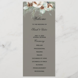 Snowy Greenery floral double side program card 