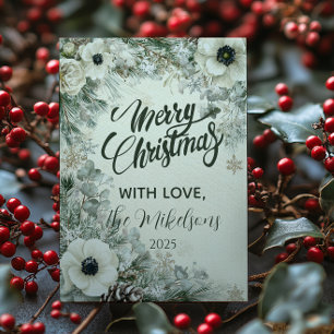 Snowy Greenery Rustic Christmas Holiday Card