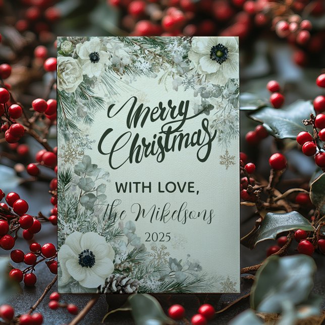 Snowy Greenery Rustic Christmas Holiday Card (Creator Uploaded)
