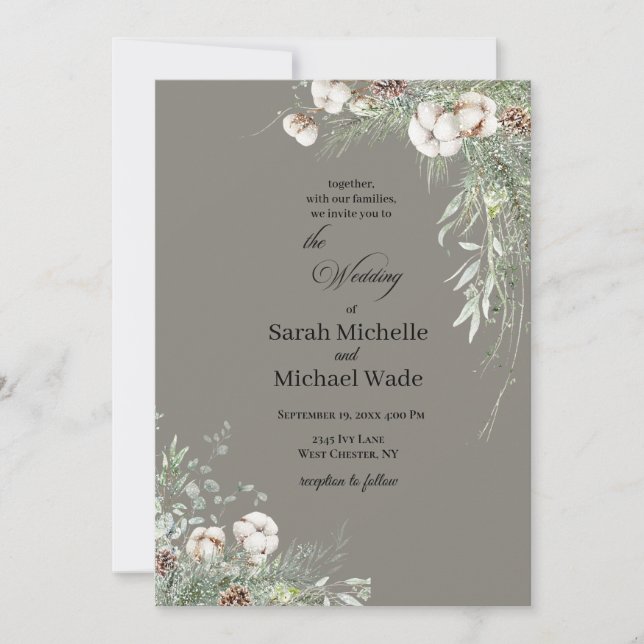 Snowy Greenery Wedding Invitation (Front)