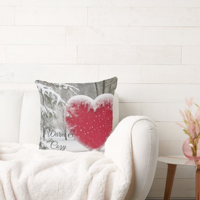 Snowy Heart - Romantic Throw Pillow (Couch)