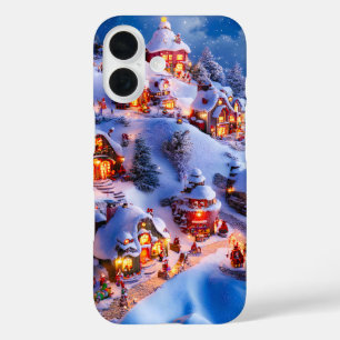 Snowy Hills Whimsical Christmas Village iPhone 16 Case